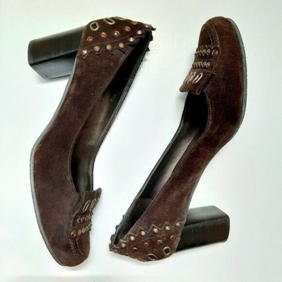 VANELI Studded Brown Suede Chunky Heel Sz 7.5 M - Picture 7 of 11